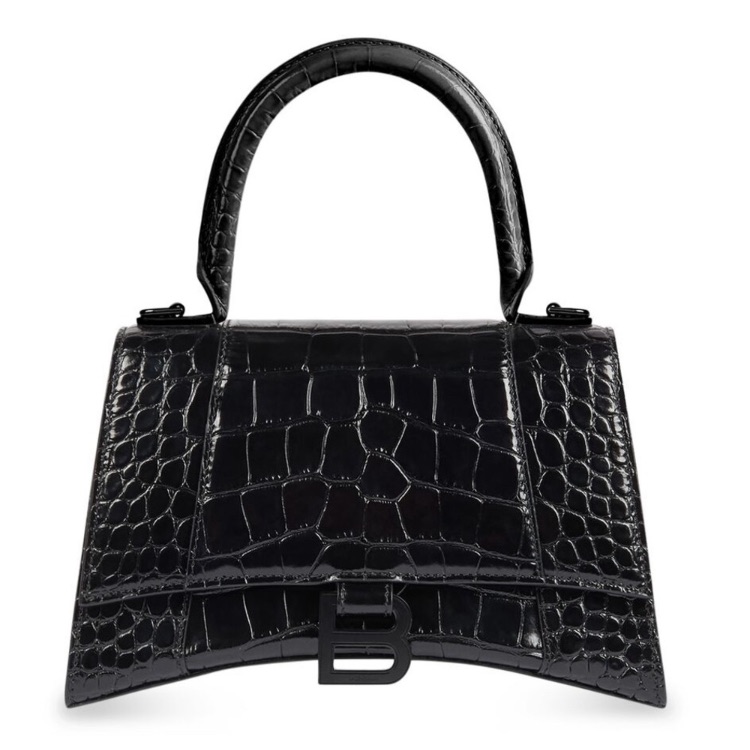 Balenciaga Hourglass Small Handbag Crocodile Embossed In Black